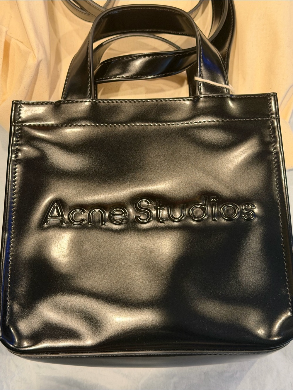 Acne Studios Black Patent Leather Logo Tote